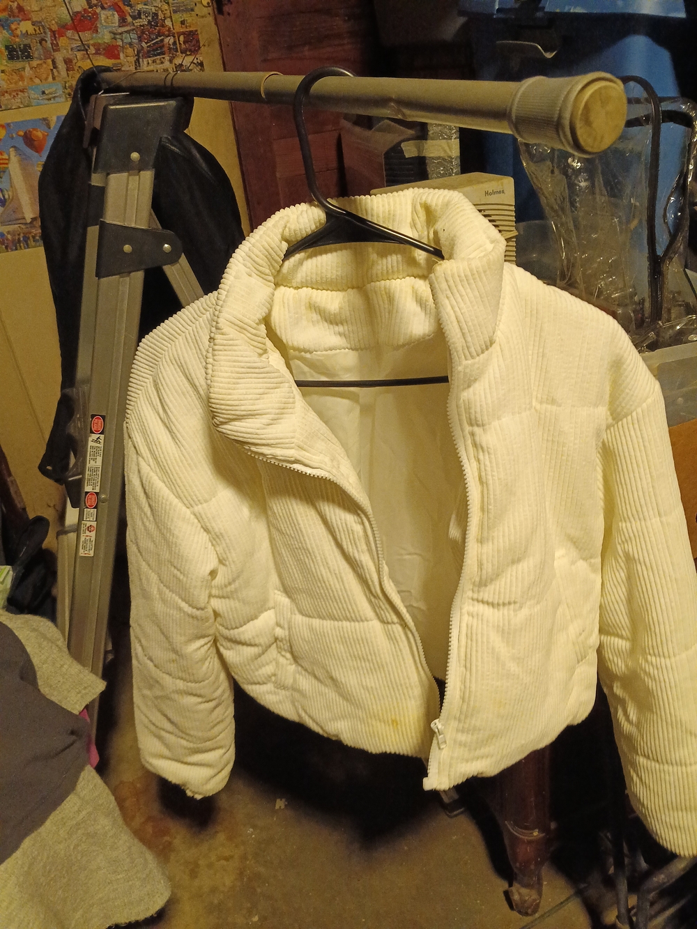 SHEIN Cream Corduroy Quilted Puffer Jacket